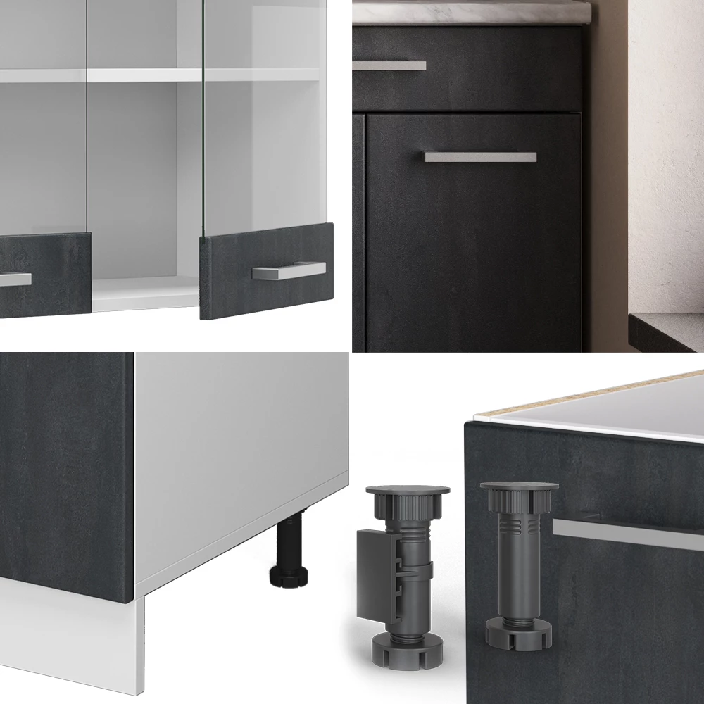 Mini kuhinja u boji Schwarz Beton/Weiß na bijeloj pozadini