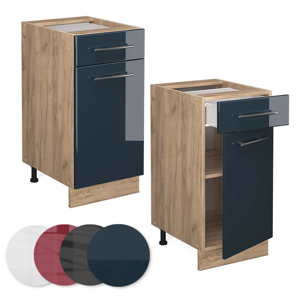 Close-up of Keukenonderkast in Donkerblauw hoogglans, showing design and surface details
