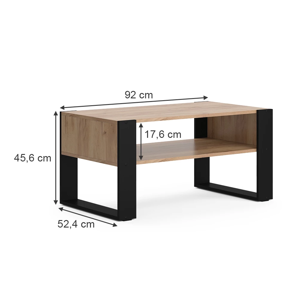 livinity® Couchtisch Goldkraft Eiche 92 x 52,4 cm mit Ablage, Olli