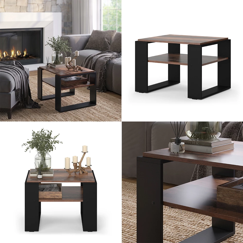 Couchtisch Helm Antikholz 65.6 x 55.8 cm mit Ablage livinity®