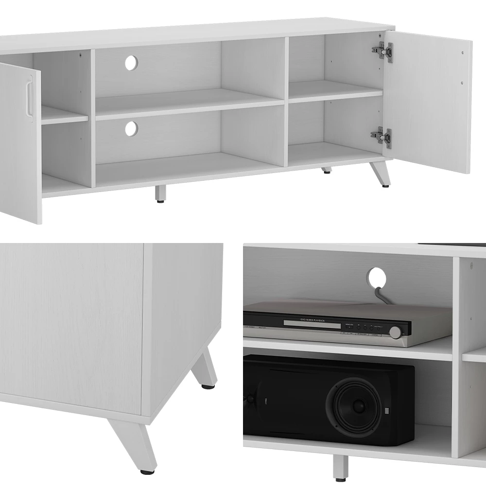 Nahaufnahme von Lowboard in Weiß, zeigt Design- und Oberflächendetails