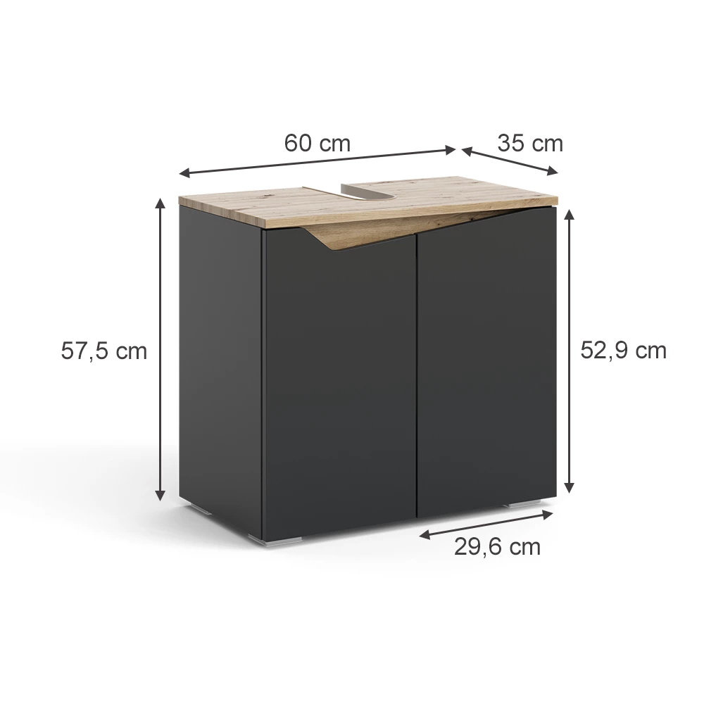 Vicco Waschbeckenunterschrank Anthrazit 60 x 57.5 cm mit 2 Türen, Marelle