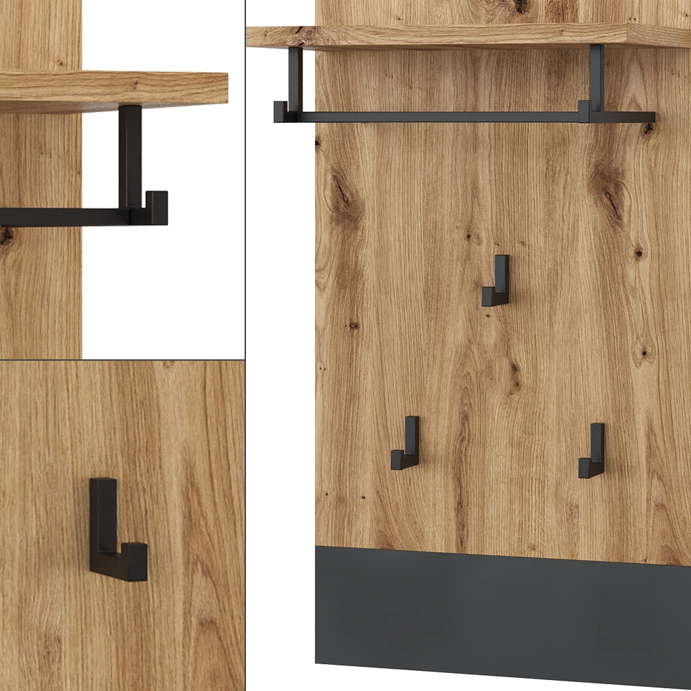 Nahaufnahme von Wandgarderobe in Anthrazit, zeigt Design- und Oberflächendetails
