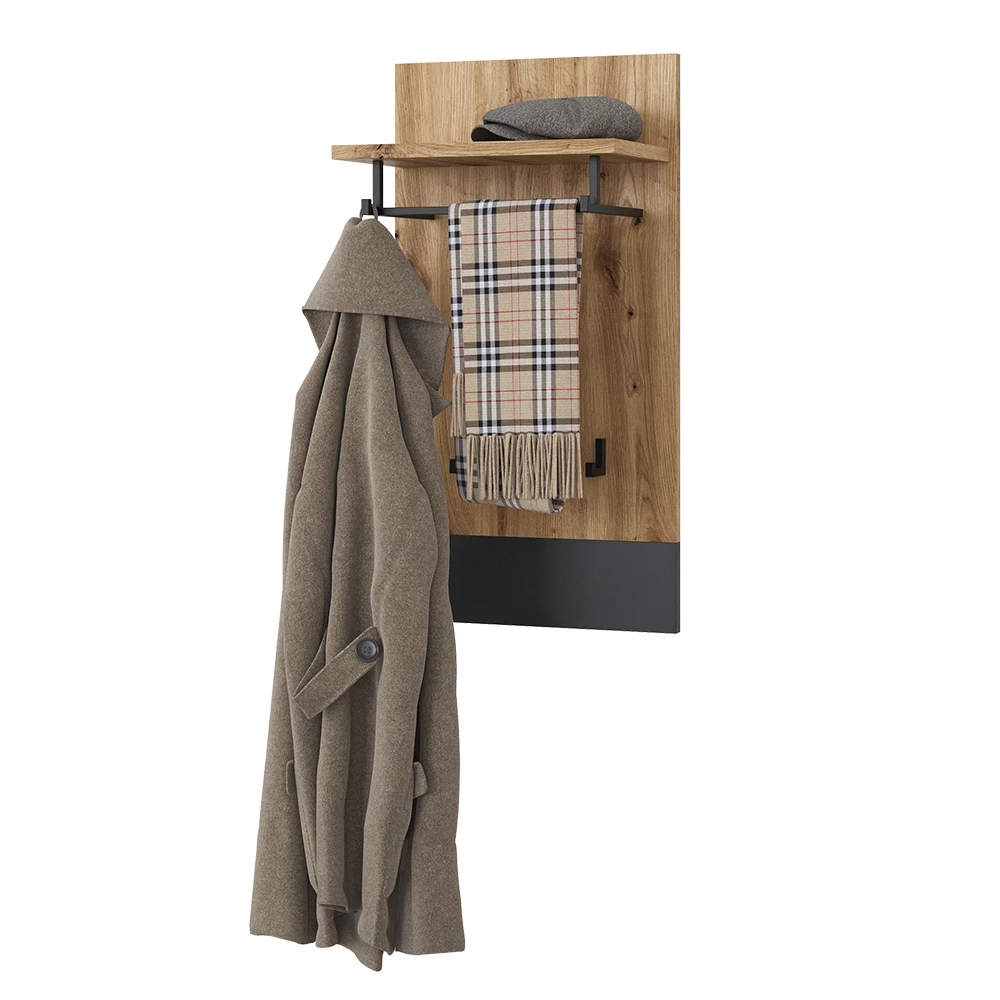 Wandgarderobe in Anthrazit auf weißem Hintergrund mit dekorativen Elementen