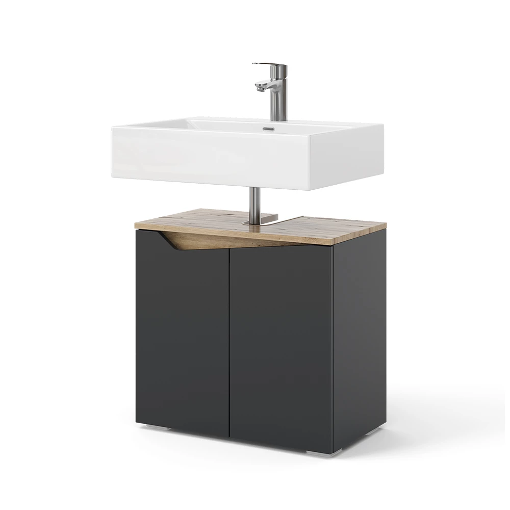 Vicco Waschbeckenunterschrank Anthrazit 60 x 57.5 cm mit 2 Türen, Marelle