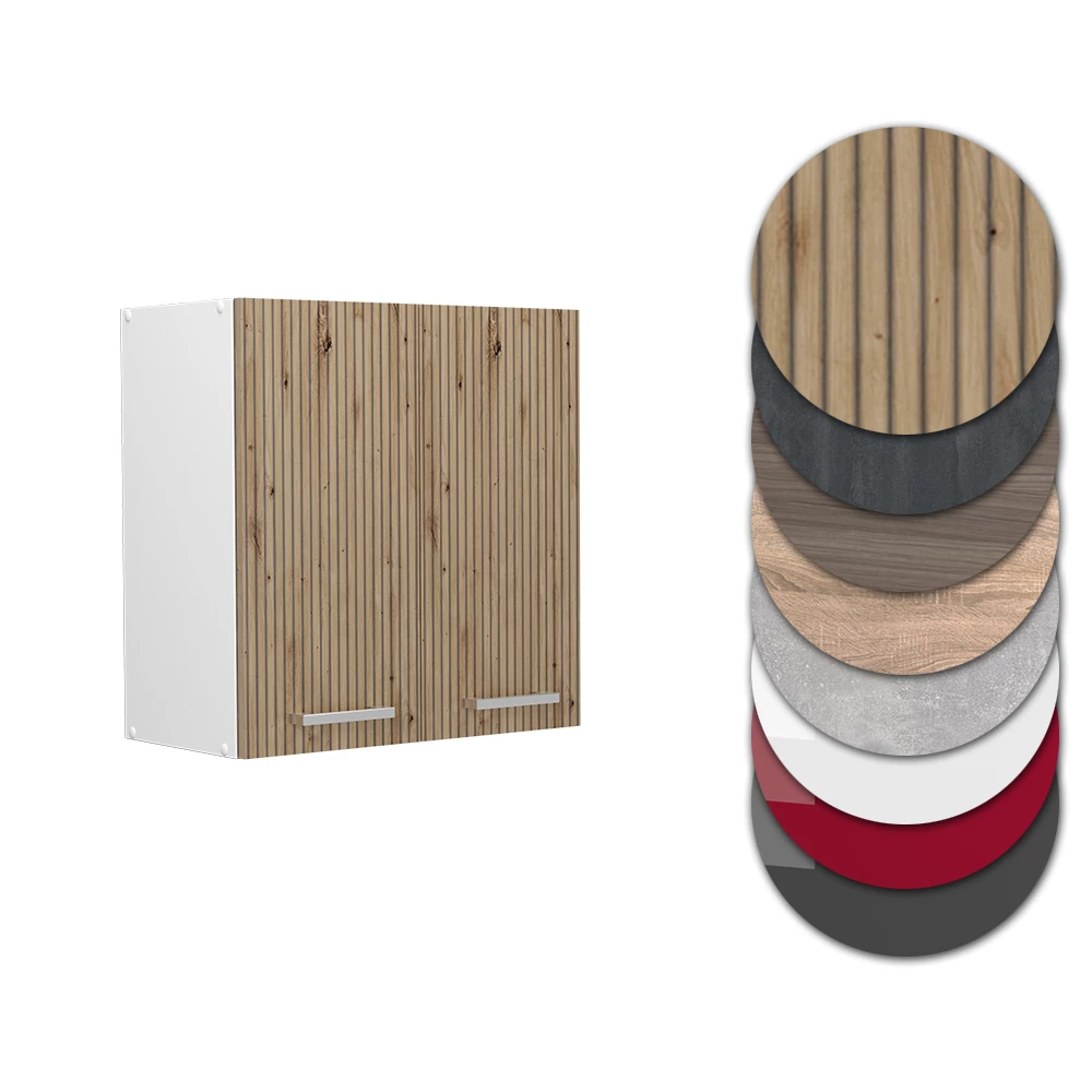 Nahaufnahme von Hängeschrank in Artisan-Eiche, zeigt Design- und Oberflächendetails