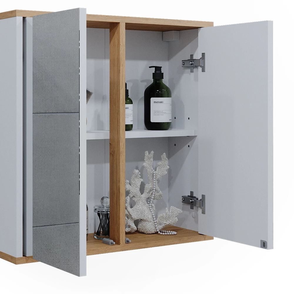 Vicco Badspiegelschrank Weiß/Artisan 60 x 60 cm mit zwei Spiegeltüren, Didi