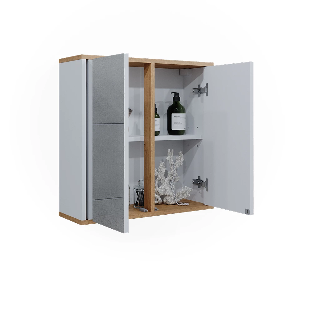 Vicco Badspiegelschrank Weiß/Artisan 60 x 60 cm mit zwei Spiegeltüren, Didi