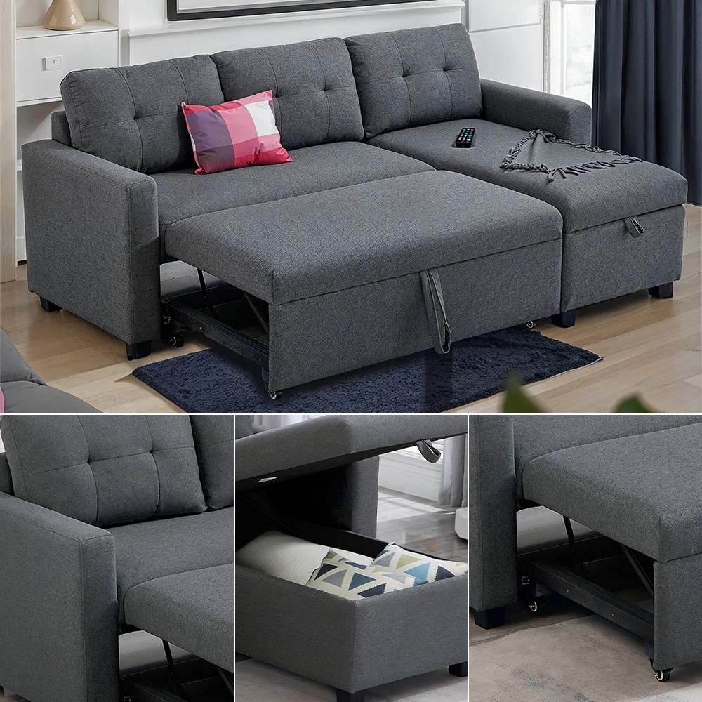 livinity® Sofa L Form Grau 226 x 163 cm mit Schlaffunktion, Campina