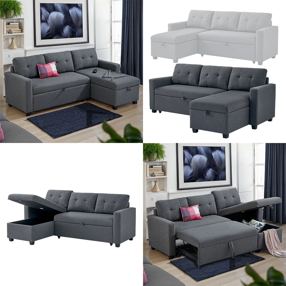 livinity® Sofa L Form Grau 226 x 163 cm mit Schlaffunktion, Campina