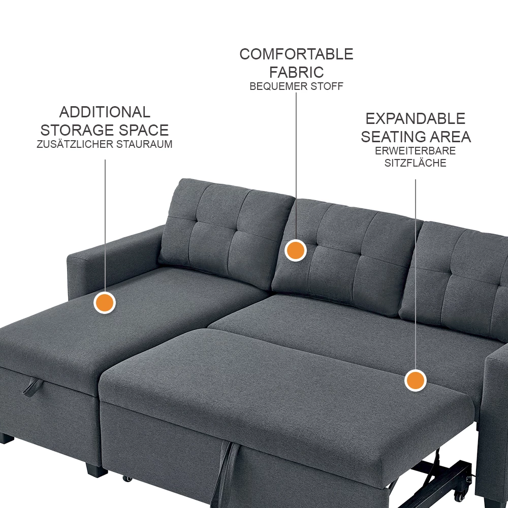 livinity® Sofa L Form Grau 226 x 163 cm mit Schlaffunktion, Campina