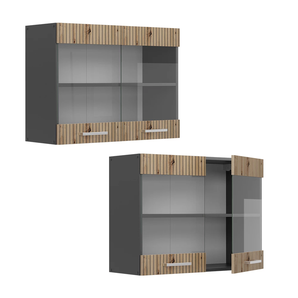 Glazen keukenkast R-Line Antraciet Hoogglans 80 cm Vicco | Antraciet Hoogglans | Glazen hangkast 80 cm | 425142192754406 Glazen keukenkast R-Line Antraciet Hoogglans 80 cm Vicco | Antraciet Hoogglans | Glazen hangkast 80 cm | 425142192754406