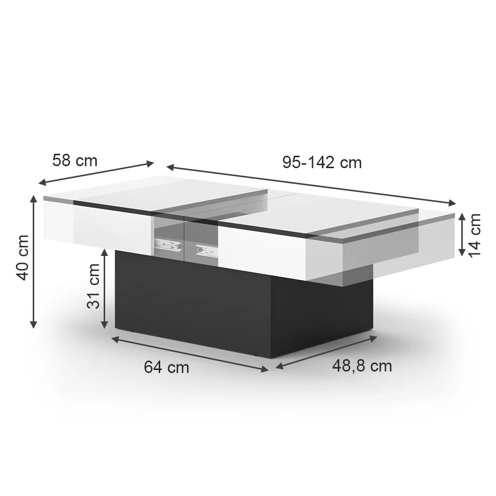 Vicco Couchtisch Schwarz 95 x 58 cm Ausziehbar, Boto