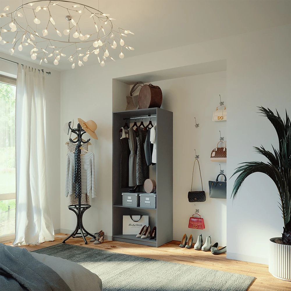 Kleiderschrank in Anthrazit auf weißem Hintergrund