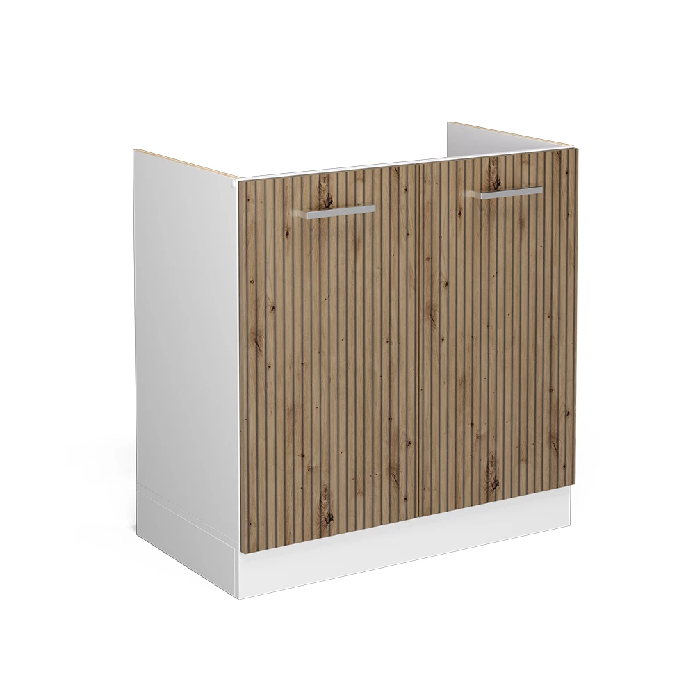 Wastafelkast in Artisanaal eiken op een witte achtergrond