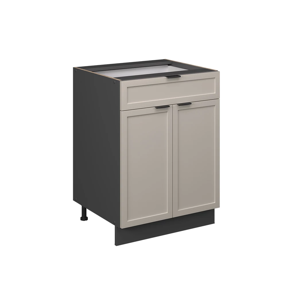Küchenunterschrank in GrauBeige auf weißem Hintergrund