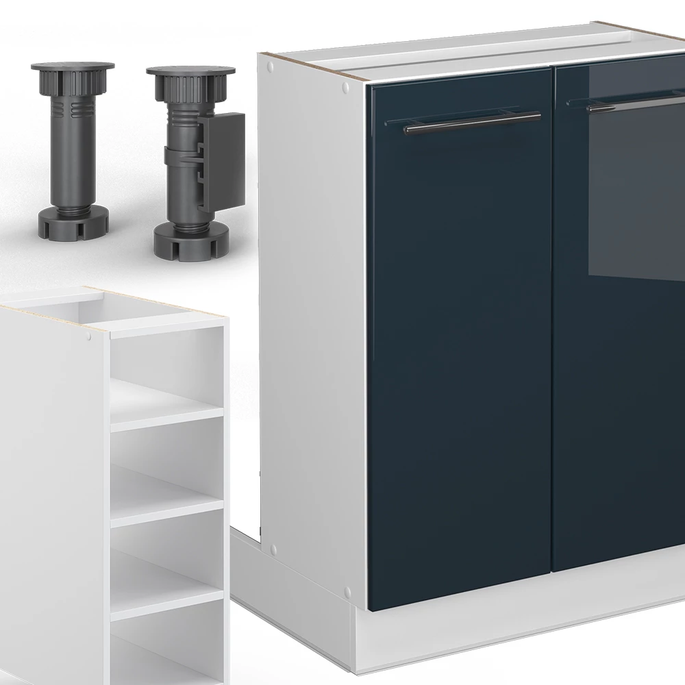 Prikaz izbliza Kücheninsel  u boji Dunkelblau Hochglanz, prikazuje teksturu/detalje