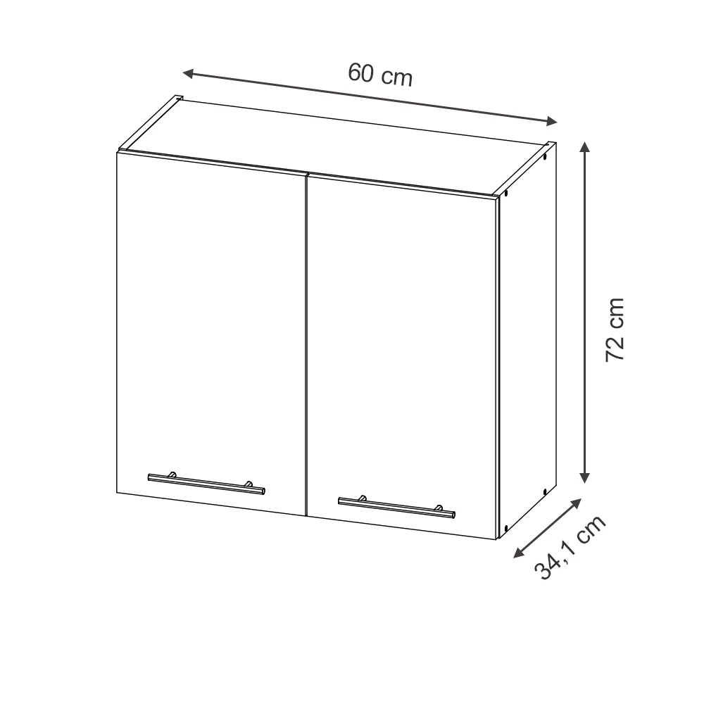Hangkast in Donkerblauw hoogglans on white background with visible dimensions