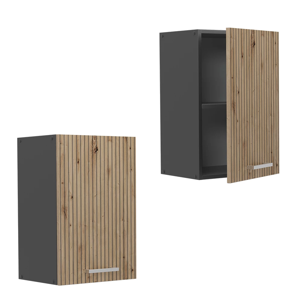 Nahaufnahme von Hängeschrank in Artisan-Eiche, zeigt Textur/Details