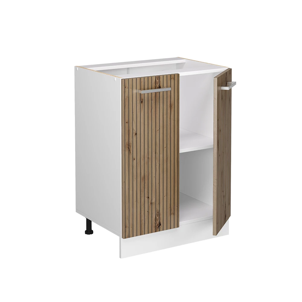 Küchenunterschrank in Artisan-Eiche auf weißem Hintergrund