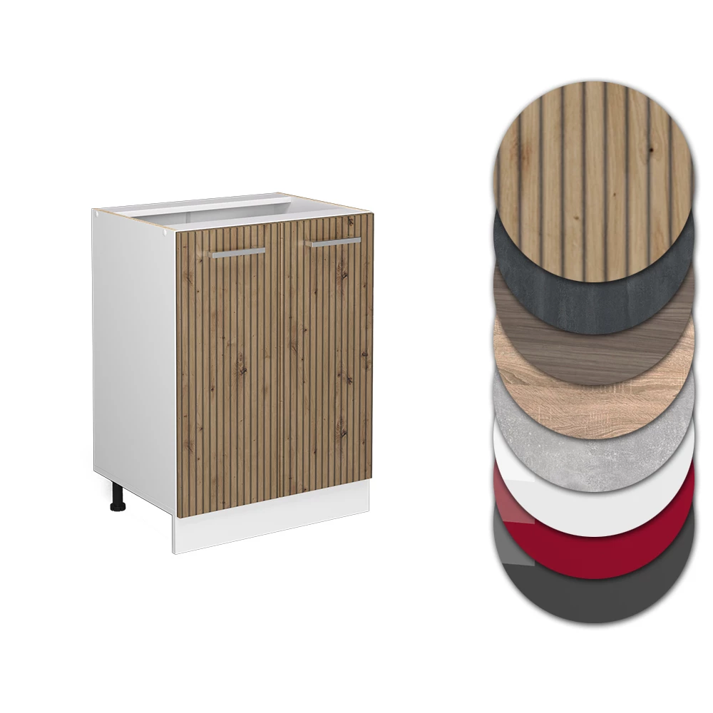 Nahaufnahme von Küchenunterschrank in Artisan-Eiche, zeigt Design- und Oberflächendetails