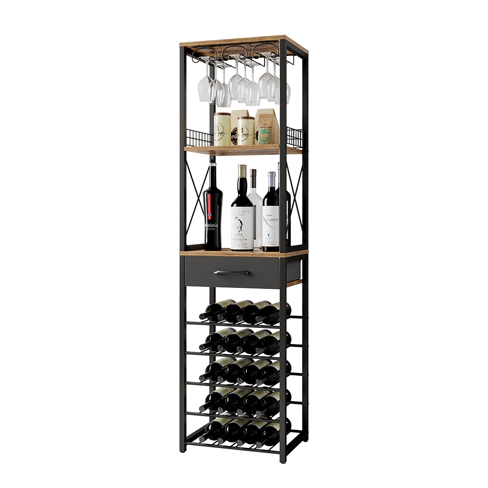 livinity® Weinregal Eiche rustikal 40 x 147.5 cm mit Schublade, Porto