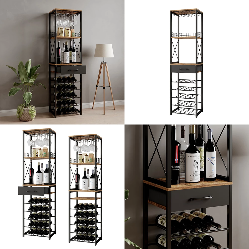 livinity® Weinregal Eiche rustikal 40 x 147.5 cm mit Schublade, Porto