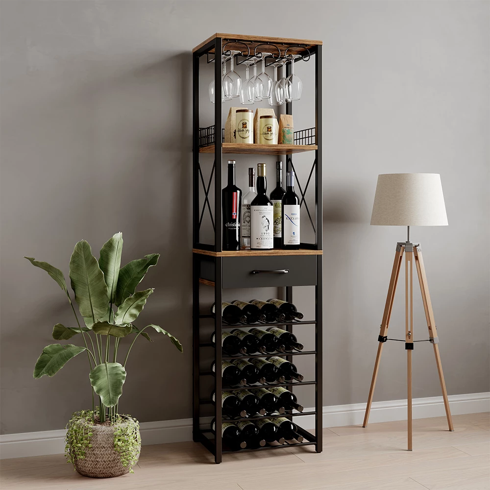 livinity® Weinregal Eiche rustikal 40 x 147.5 cm mit Schublade, Porto