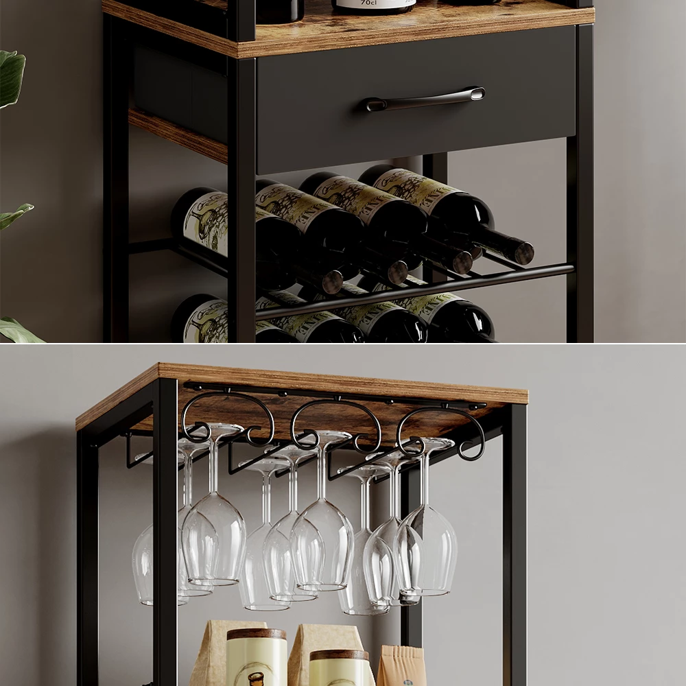 livinity® Weinregal Eiche rustikal 40 x 147.5 cm mit Schublade, Porto