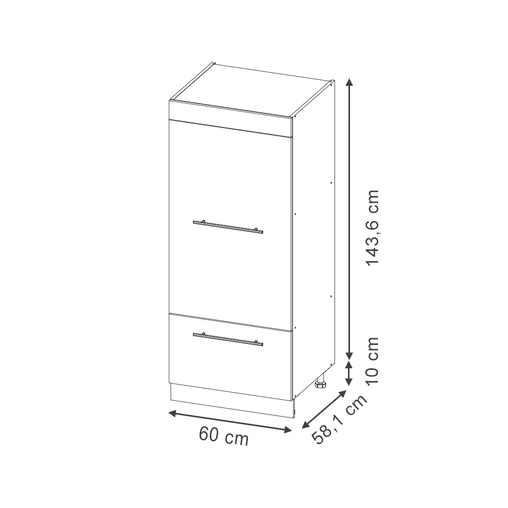 Mikrowellenschrank in Eiche Paneel auf weißem Hintergrund mit sichtbaren Maßen