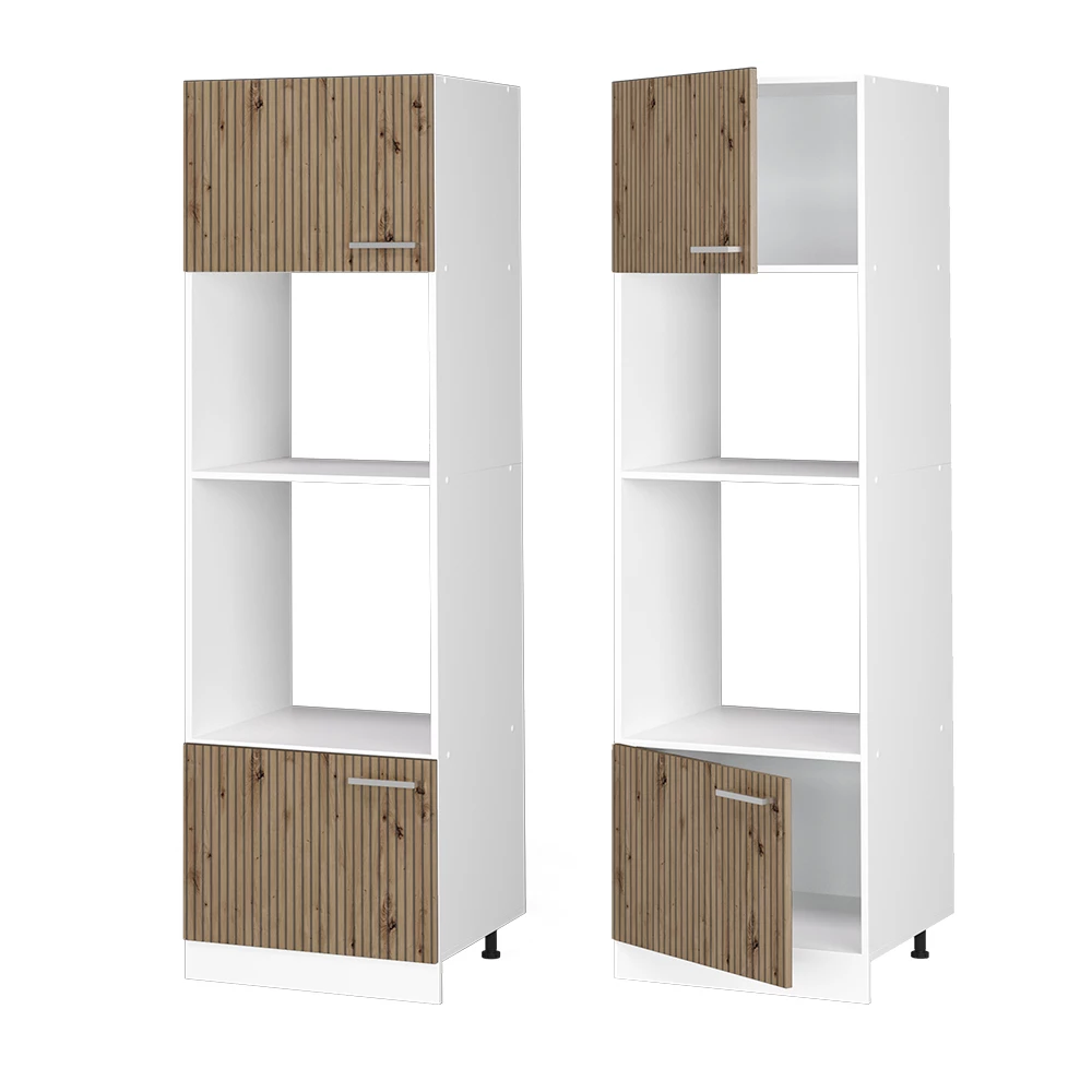 Nahaufnahme von Mikrowellenschrank in Artisan-Eiche, zeigt Textur/Details