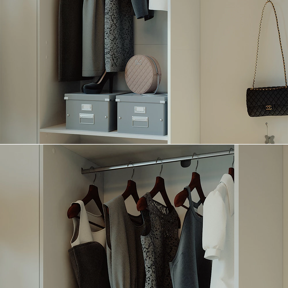 Nærbillede af Garderobe i farven Hvid, der viser struktur/detaljer