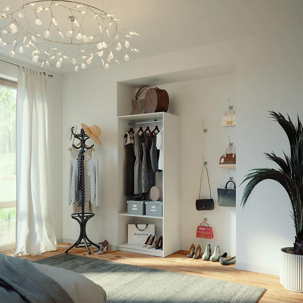 Garderobe i farven Hvid, vist i et miljø med dekoration