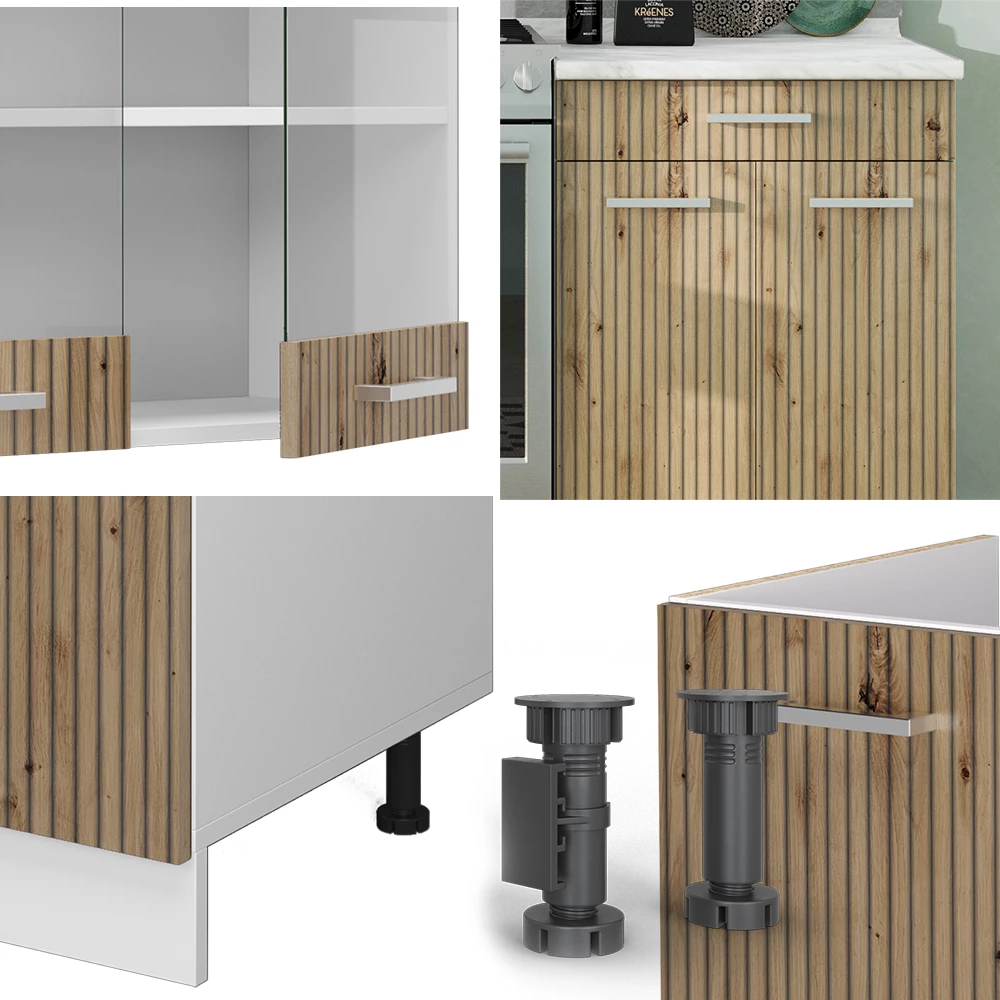 Küchenzeile in Artisan Eiche/Weiß, dargestellt im Ambiente mit Dekoration