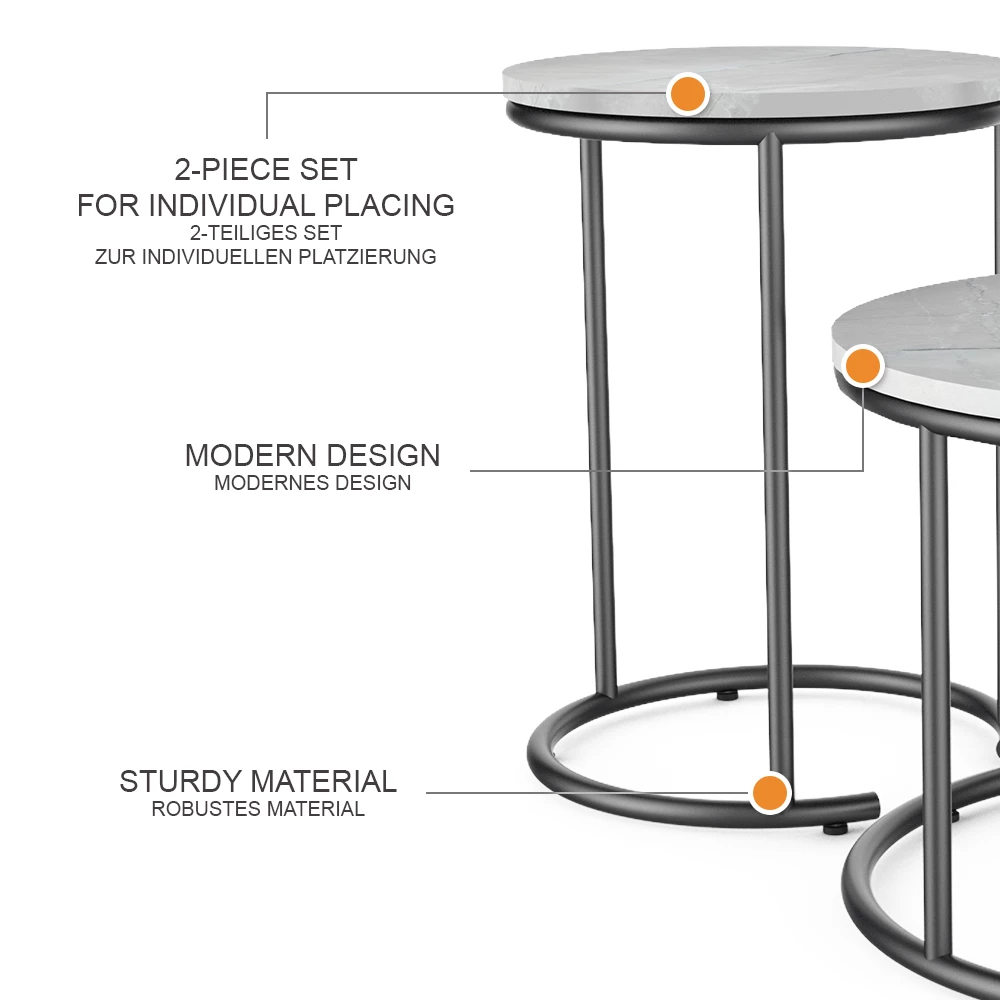Couchtisch-Set Ottawa Marmor Weiß 55 x 55 cm 2 Teile livinity®