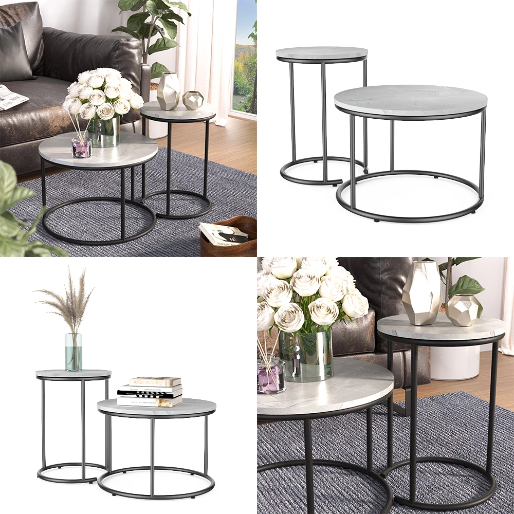 Couchtisch-Set Ottawa Marmor Weiß 55 x 55 cm 2 Teile livinity®