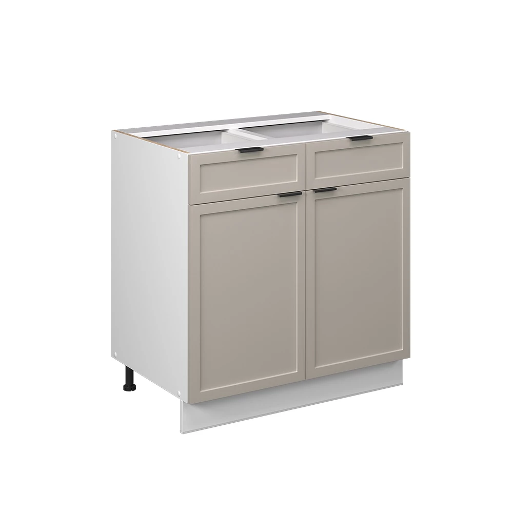 Küchenunterschrank in GrauBeige auf weißem Hintergrund