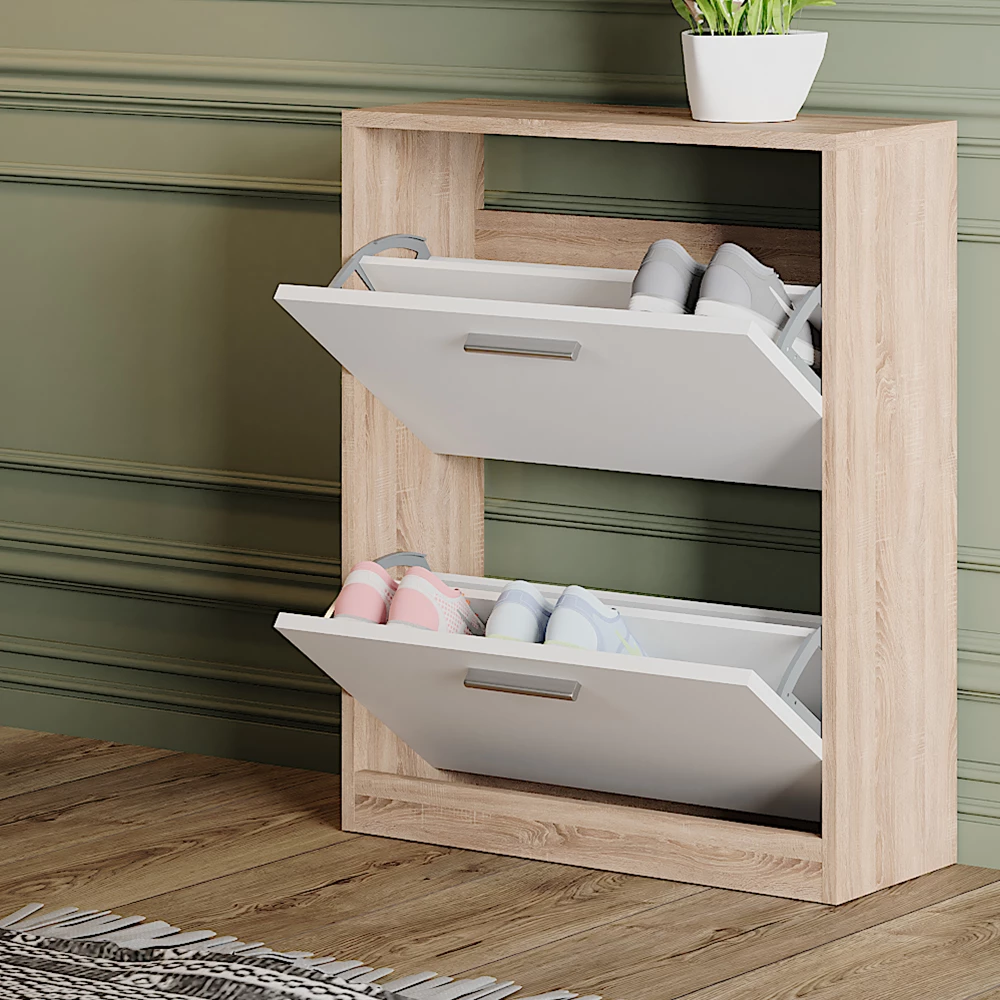 Gros plan de Armoire à chaussures en Blanc/Sonoma, montrant la texture/les détails