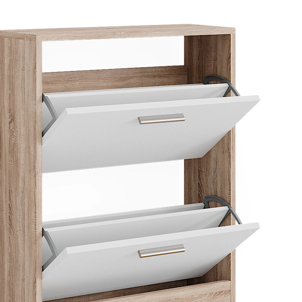 Gros plan de Armoire à chaussures en Blanc/Sonoma, montrant le design et les détails de surface