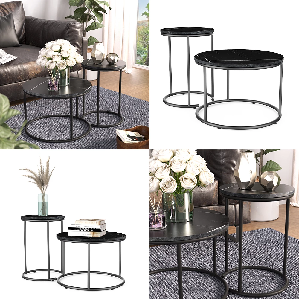 Couchtisch-Set Ottawa Schwarzer Marmor 55 x 55 cm 2 Teile livinity®