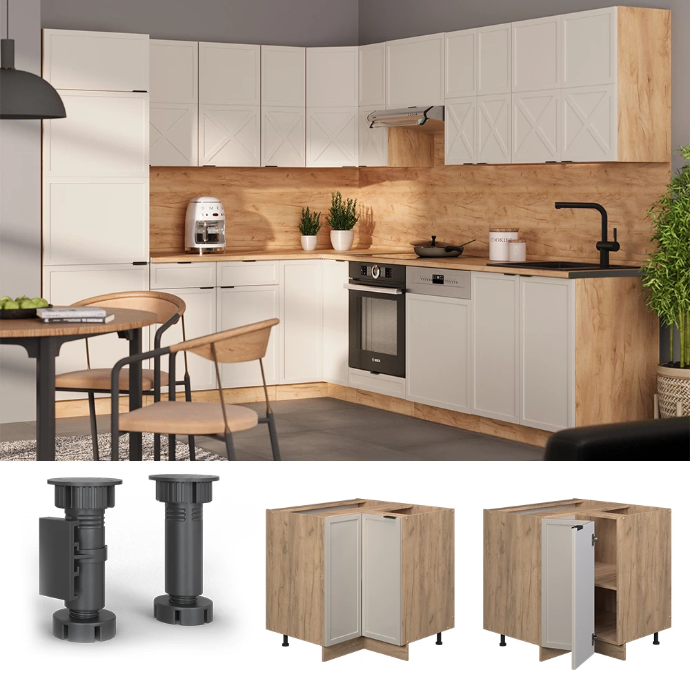 Eckunterschrank  in GrauBeige auf weißem Hintergrund