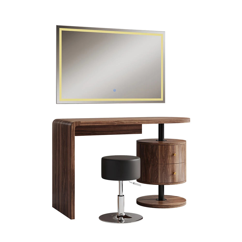 Vicco Schminktisch "Lara", Eiche rustikal, 120 cm mit LED-Spiegel und Hocker
