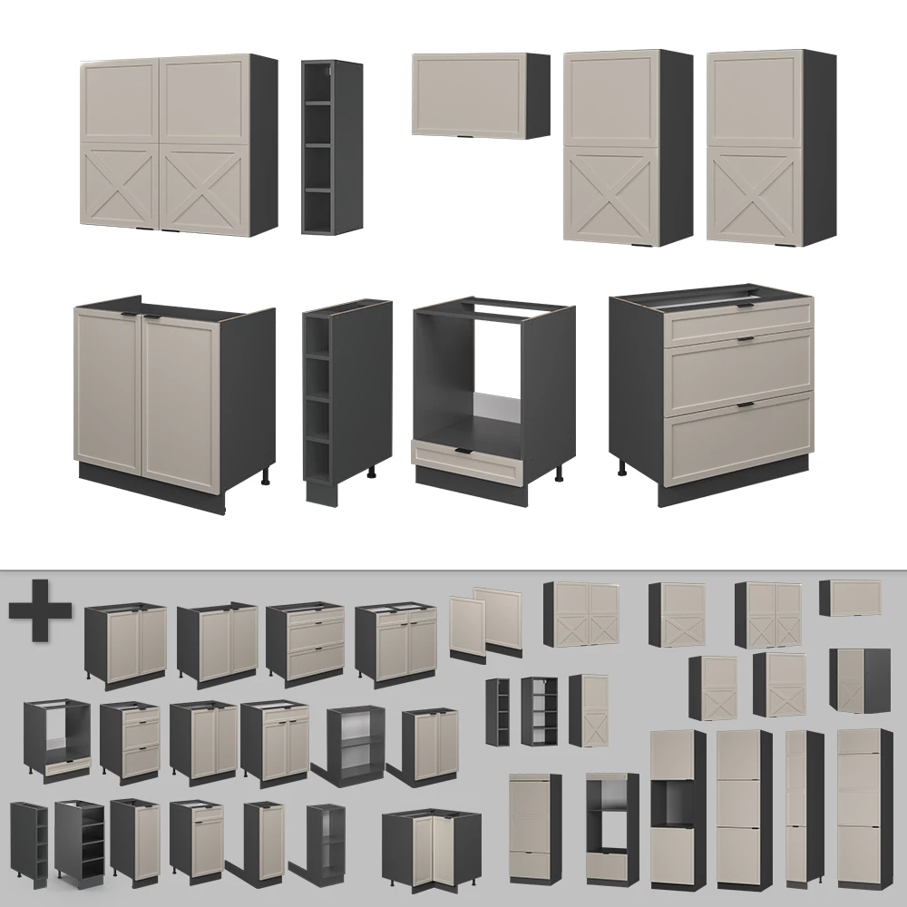 Gros plan de Cuisine en GrisBeige/Anthracite, montrant le design et les détails de surface