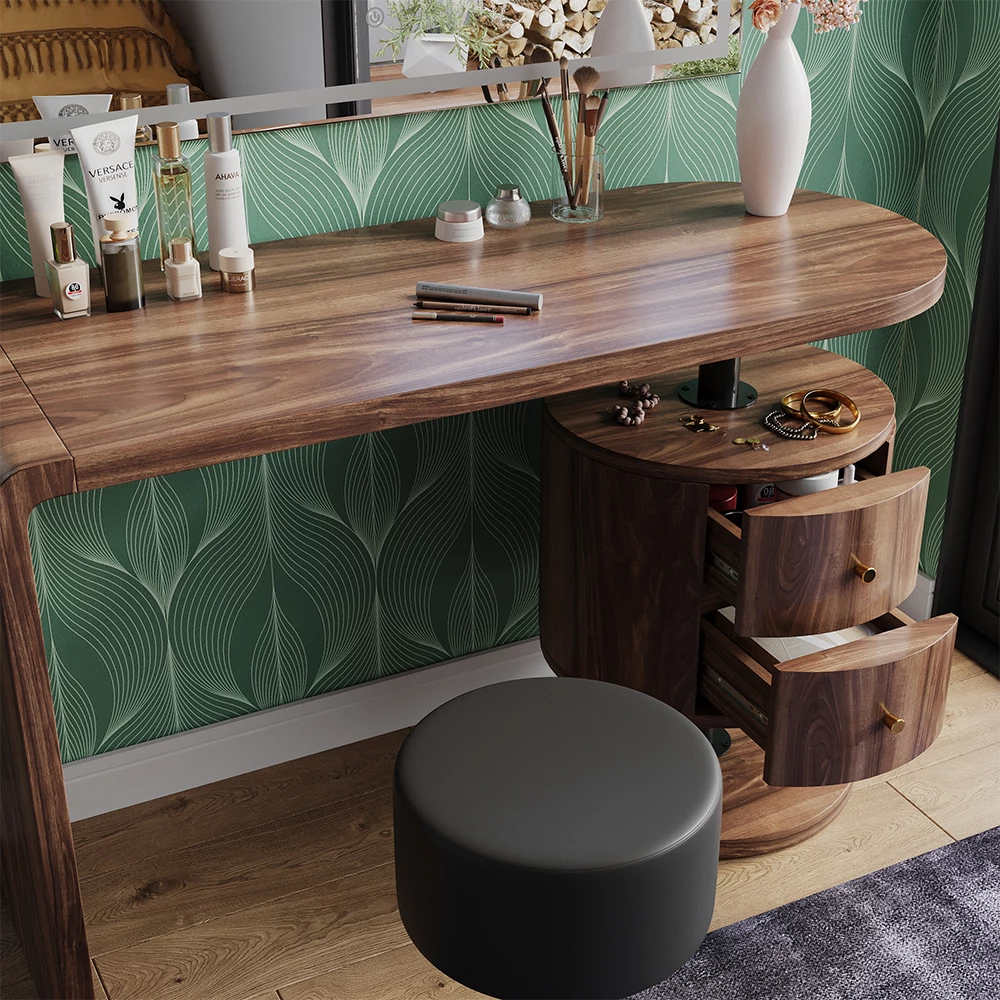 Vicco Schminktisch "Lara", Eiche rustikal, 120 cm mit LED-Spiegel und Hocker