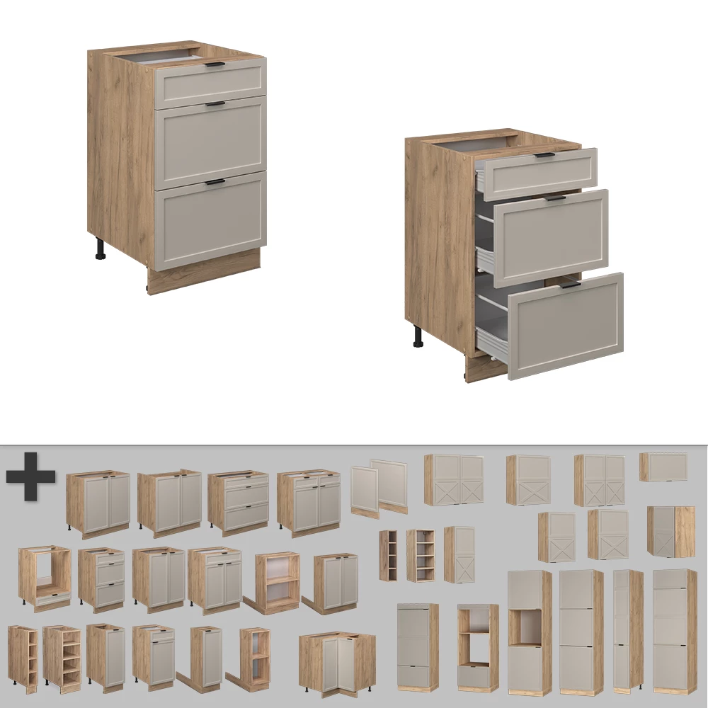 Close-up of Keukenonderkast in GrijsBeige, showing design and surface details