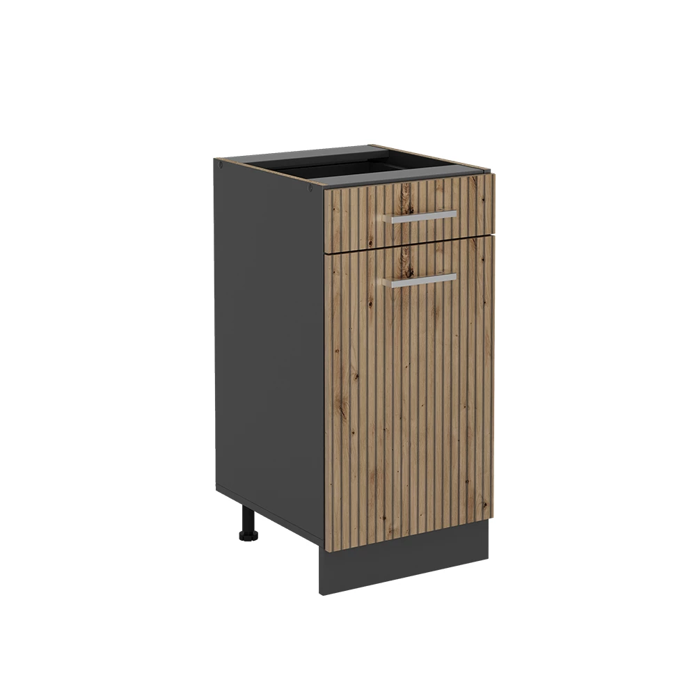 Küchenunterschrank in Artisan-Eiche auf weißem Hintergrund