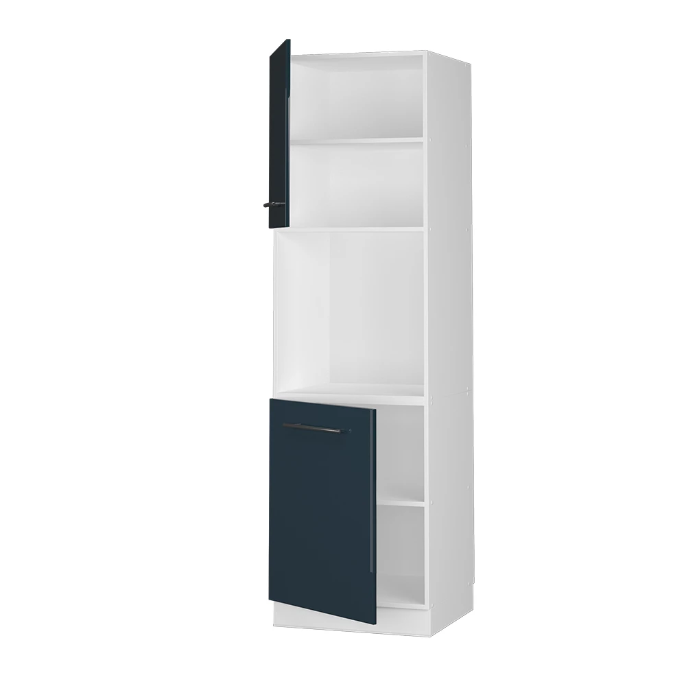 Vicco Oven housing cabinet Dark blue high gloss 60 cm with open shelf, Fame-Line