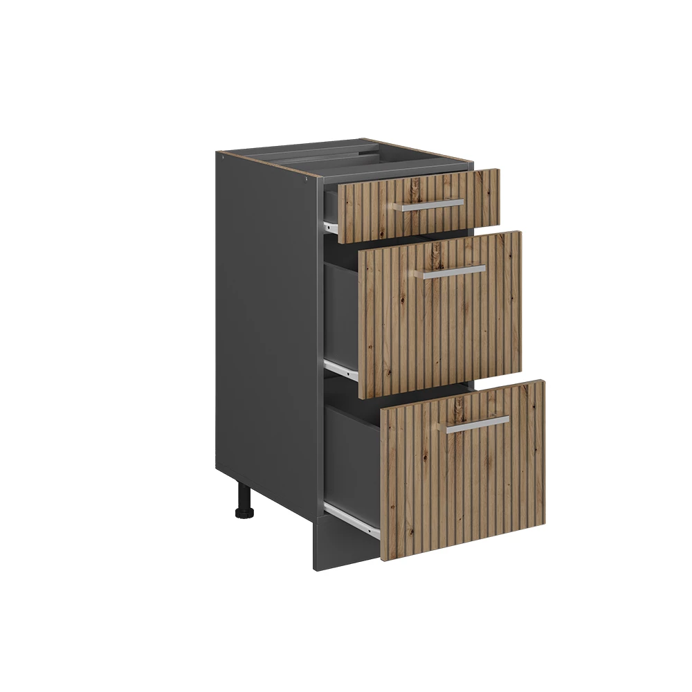 Küchenunterschrank in Artisan-Eiche auf weißem Hintergrund