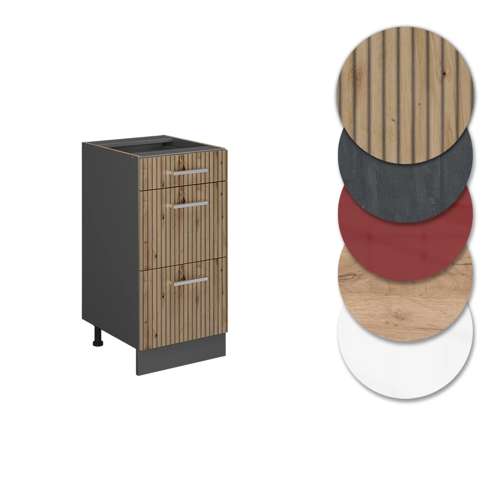 Nahaufnahme von Küchenschrank in Artisan-Eiche, zeigt Design- und Oberflächendetails