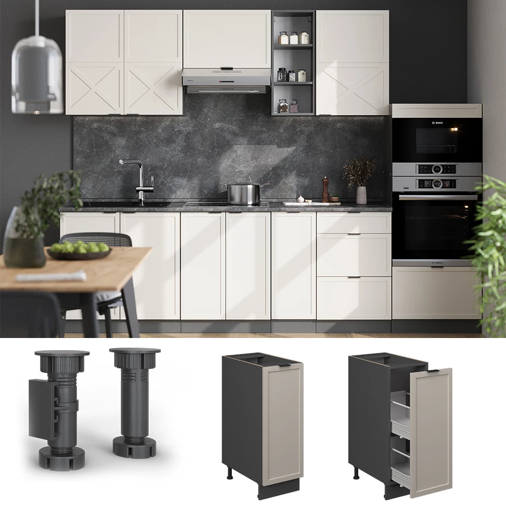 Apothekerunterschrank in GrauBeige auf weißem Hintergrund